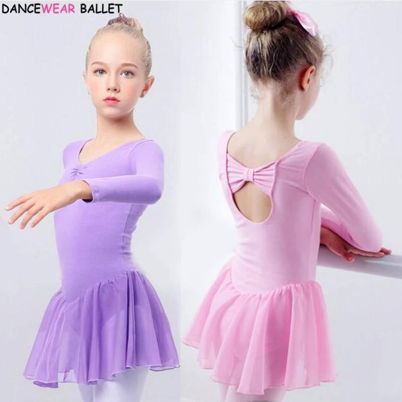 

Балетное платье для девочек; Боди с длинным рукавом для гимнастики; Детская розовая балетная одежда; Одежда для танцев с шифоновой юбкой для...