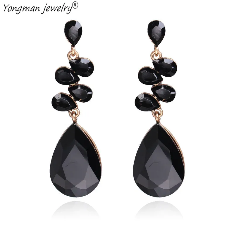 YONGMAN JEWELRY черный кристалл воды серьги Длинные Teardrop Винтаж вечерние свадебные