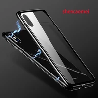 magnetic adsorption metal case for vivo y85 v9 x23 luxury tempered glass cover for oppo r15 pro r17