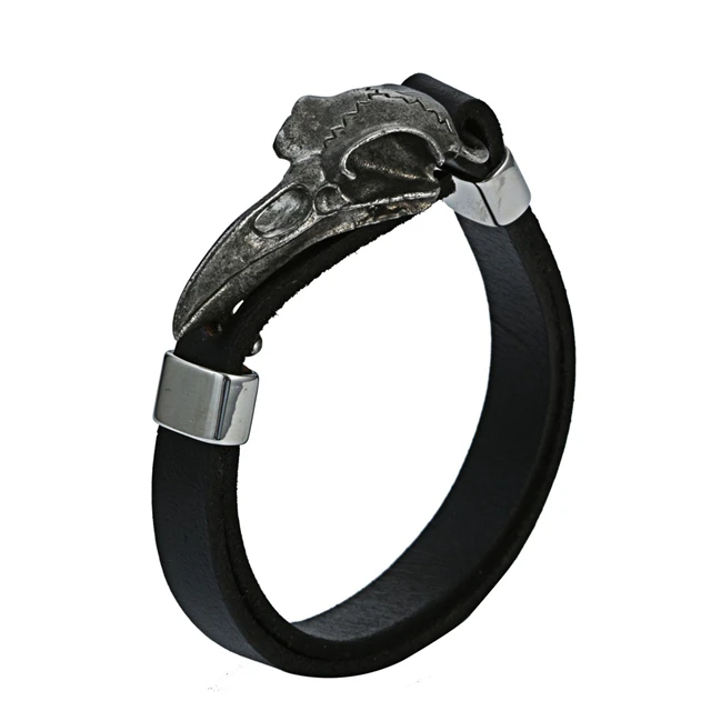 black Leather Викинг один Ворон Амулет браслет из нержавеющей стали Регулируемый Черный Викинг ювелирные изделия Wicca череп мужской славянский кожаный браслет Dropsh - Окраска металла: black Leather
