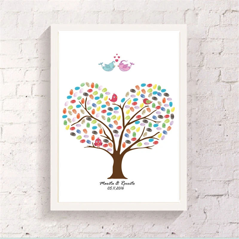 Птица поцелуй отпечаток пальца в форме сердца дерево гость картина с подписью