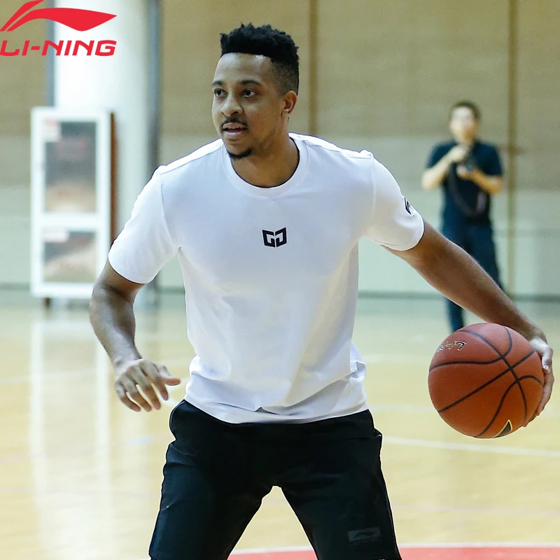 Li-Ning Мужская баскетбольная футболка с коротким рукавом CJ McCollum, облегающая Спортивная футболка с дышащей подкладкой AHSP081 MTS3078