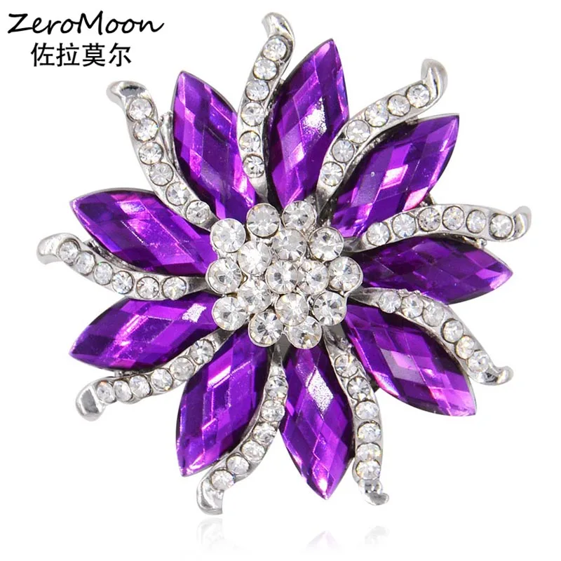

Elegance Purple Crystal Rhinestone Flower Brooch Pin Women Garment Fashion Jewelry Scarf Accessory