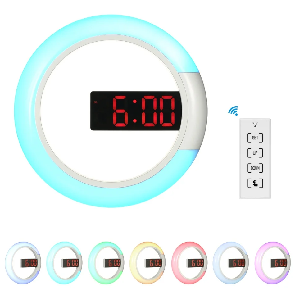 Red 12 дюймов круглый цифровой RGB светодиодный зеркальный настенный светильник настенный температурный Будильник Европа гостиная Регулируемая яркость Мода - Цвет: Red