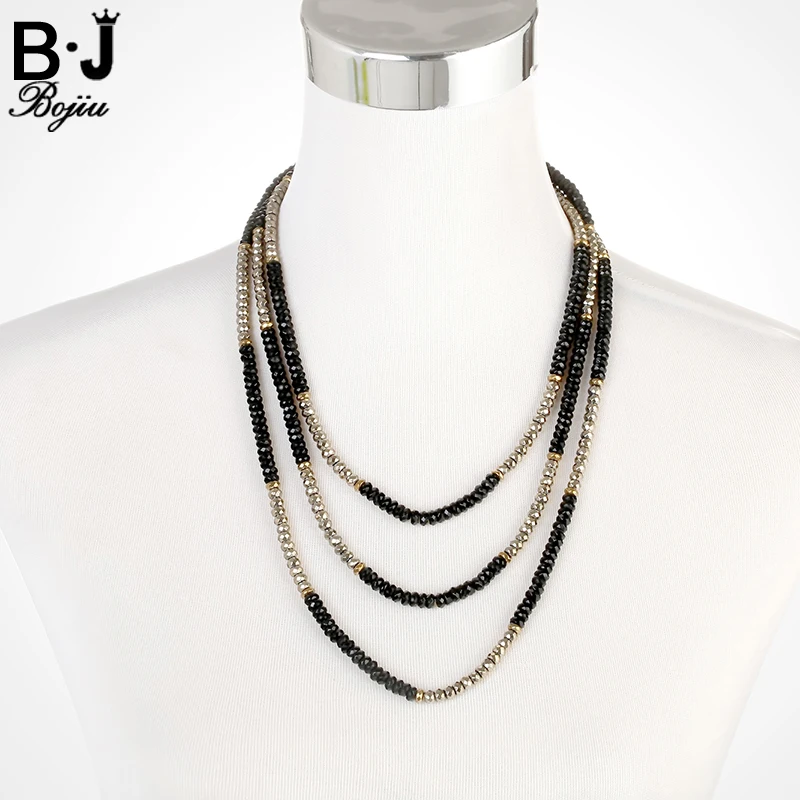 BOJIU длинное ожерелье из натурального камня черные белые богемные женские