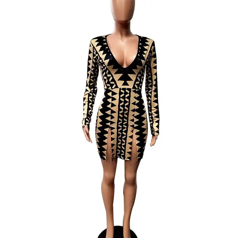 2019 African Dashiki White Dress Succunct Tranditional Print For Women Long Sleeve Nightclub Sexy | Тематическая одежда и
