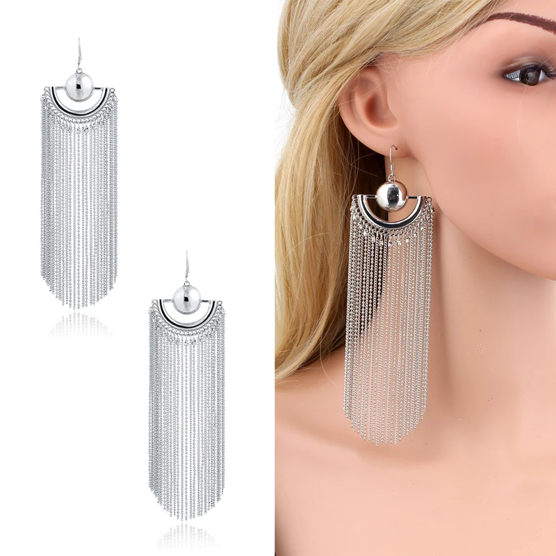 Женские длинные серьги с цепочкой и кисточками большие подвески в богемном