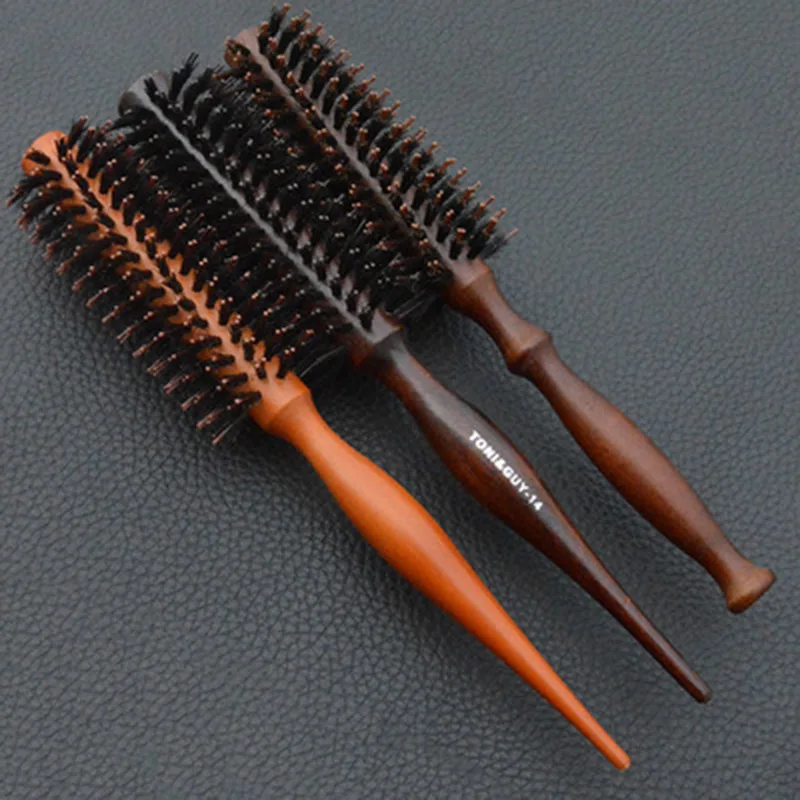 Portable Hair Brush Comb Round Anti-static Curly Natural Bristle Wood Handle Styling Hairdress Brosse Cheveux | Красота и здоровье