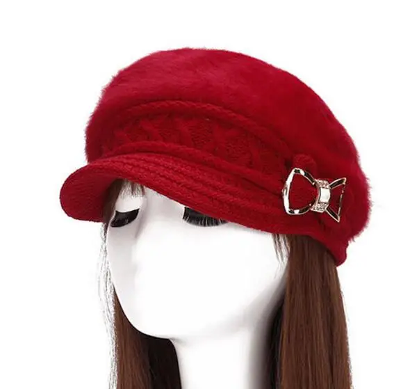 

Korean Fashion Crystal Bow Knitted Cap Autumn Winter Thicken Skullies Beanies Brand Hats For Women 7 Colors
