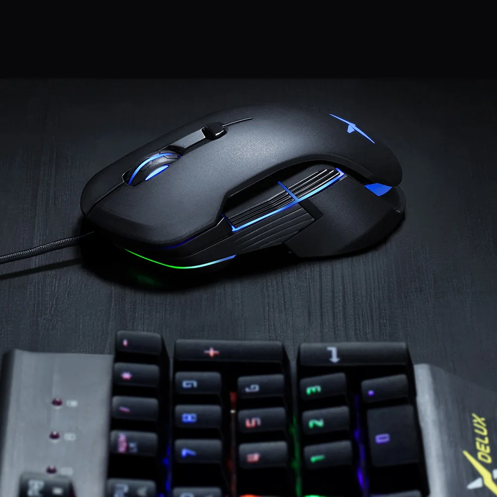 Delux M627S DIY Проводная игровая мышь с боковыми крыльями, 8 кнопок, 5000 dpi, RGB подсветка, оптическая левая и правая мышь для пользователя ПК