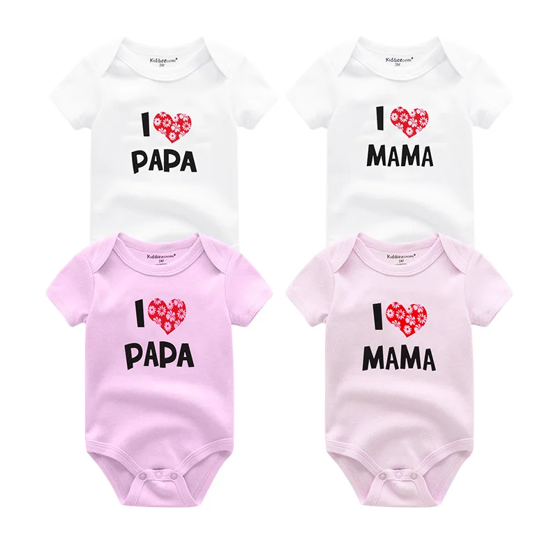 Baby Rompers4002 4 шт./лот Детские Комбинезоны I Love Papa Mama» Для малышей с принтом Одежда для маленьких мальчиков и девочек из хлопка с коротким рукавом унисекс Одежда для малышей Roupas de bebe - Цвет: Baby Rompers4002