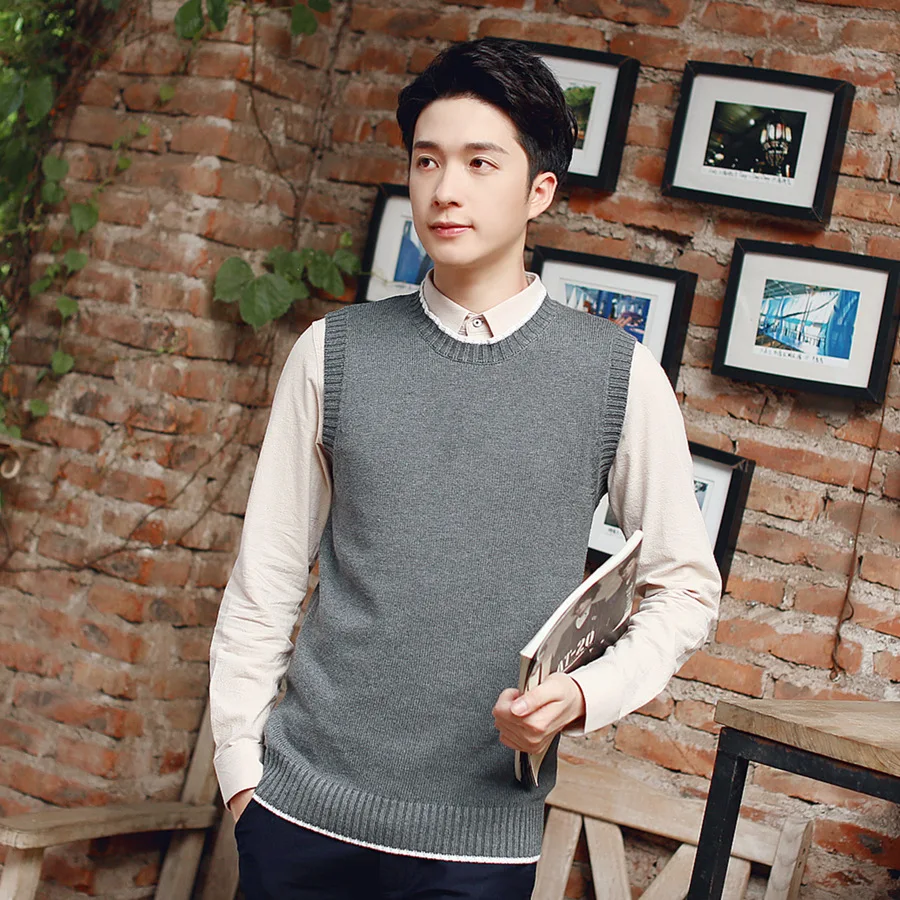 100% хлопковый жилет для мужчин 2018 осень/зима вязаный свитер без рукавов брендовая