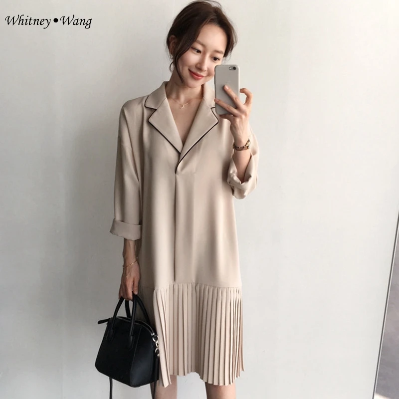 WHITNEY WANG новинка 2017 весеннее Модное шифоновое платье в Корейском стиле с отложным