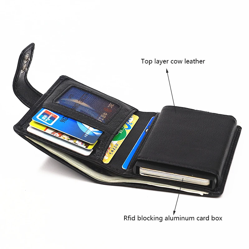 Мужской кошелек из натуральной кожи, Rfid, алюминиевый ID, кредитный держатель для карт, мужской кошелек, короткий, двойной, маленькие кошельки с карманом для монет на молнии