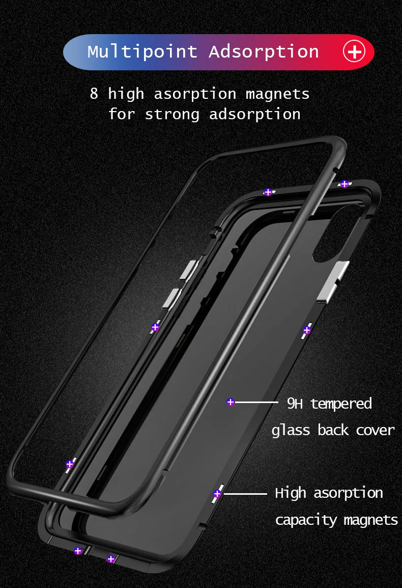 Magnetic Adsorption Case for IPhone X 8 7 Plus Clear Tempered Glass + Built-in Magnet plus Metal Ultra Cover |