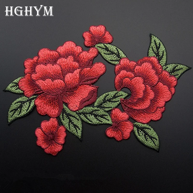 Hghym Одежда высшего качества патчи красные цветы пиона 21x13 см вышитая аппликация