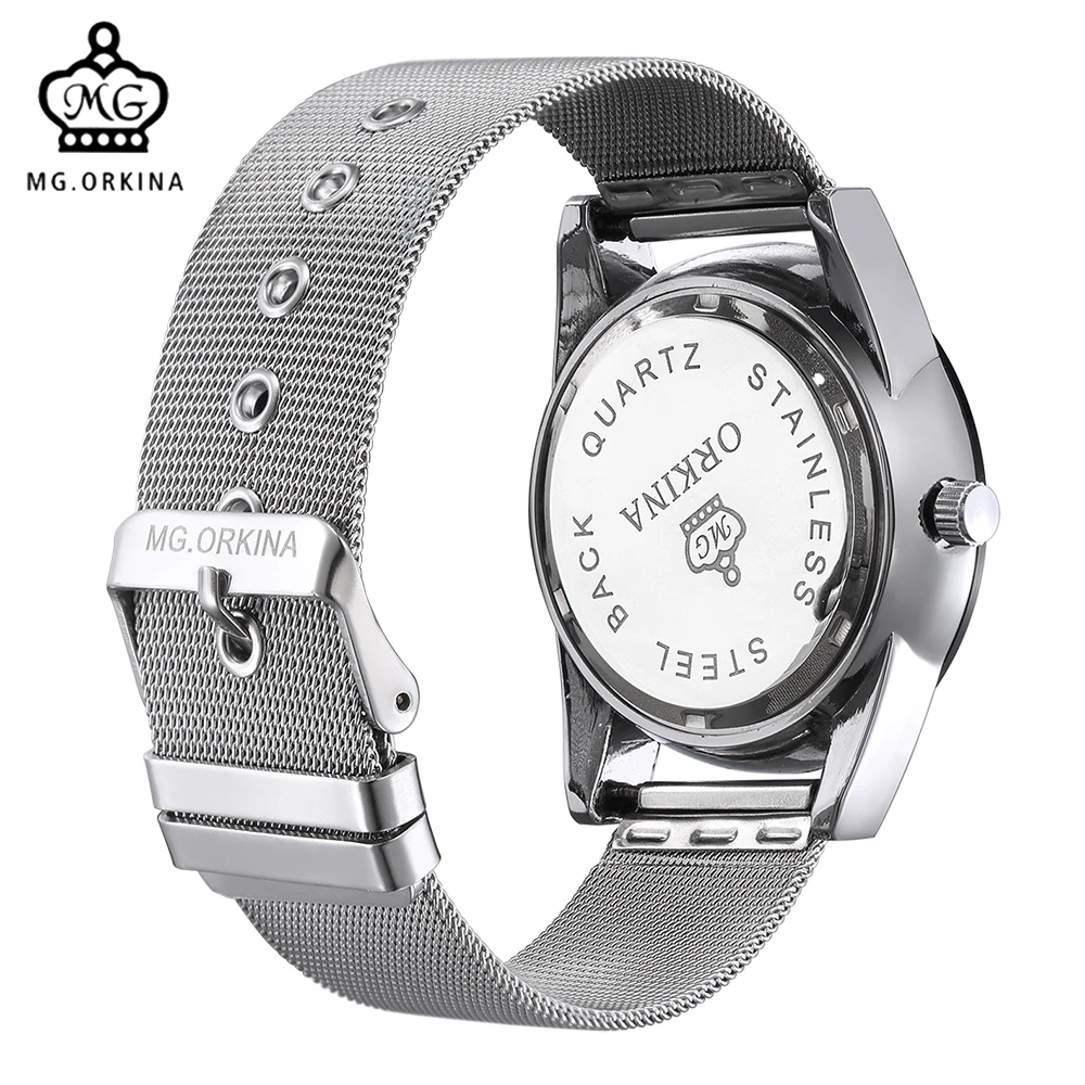Мг. Часы мужские кварцевые с сетчатым ремешком из нержавеющей стали|homme|homme montre |