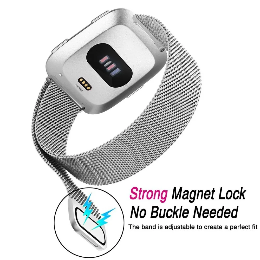 Металлический браслет из нержавеющей стали для Fitbit Versa Lite, магнитный с миланским плетением, Браслет для Fitbit Verse Band, аксессуары
