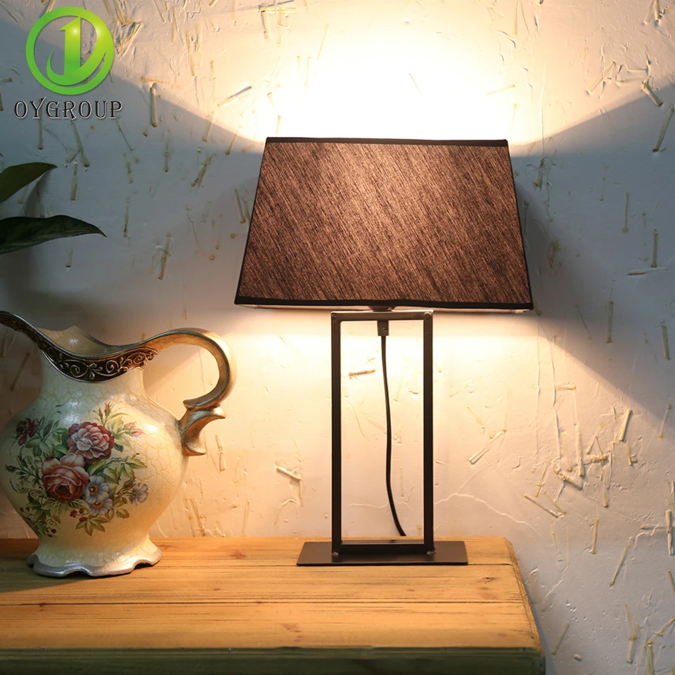 2 шт. E27 черный прямоугольный настольная лампа Железный База трапеции абажур