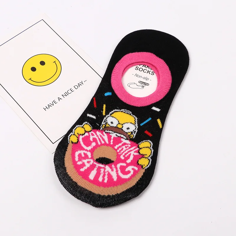 pink Забавные Женские носочки с героями мультфильмов Kawaii; Новинка; милые летние короткие носочки; носки с изображением Симпсонов для девочек-подростков; Нескользящие силиконовые носки - Цвет: pink
