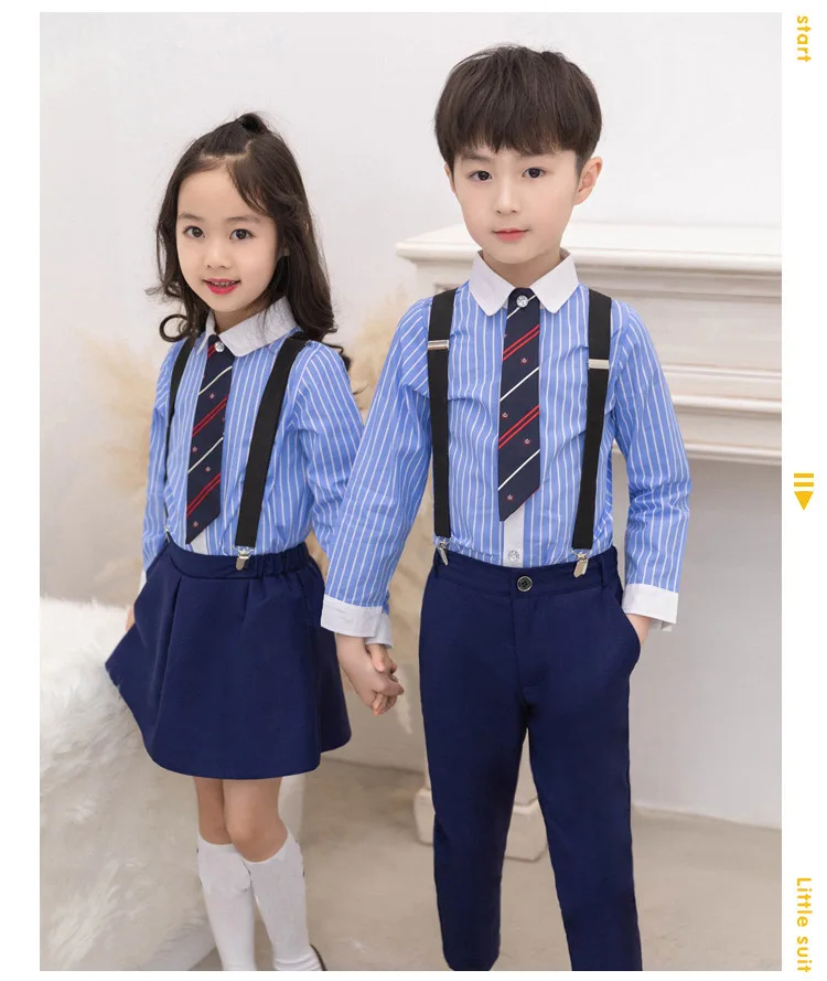 School uniform Suit For Boys Kids Formal White Wedding Dress Gentleman Girls Strap Shirt Pant Tie 4Pcs Pinao Performance Costume | Детская