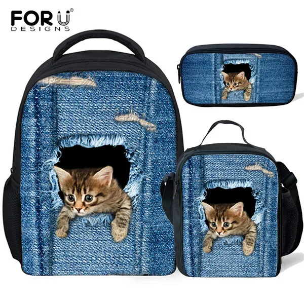 C3301FGK FORUDESIGNS/3 шт./компл. очаровательный кот Школьные сумки для детей, девчачья детсадовская дошкольного возраста рюкзак для маленького мальчика малышей школьная сумка ранец - Цвет: C3301FGK