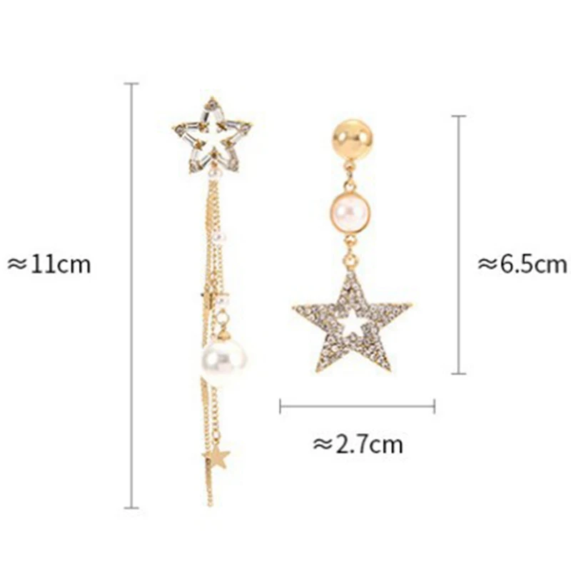 Модные блестящие серьги Стразы с асимметричным жемчугом звездой бахромой для