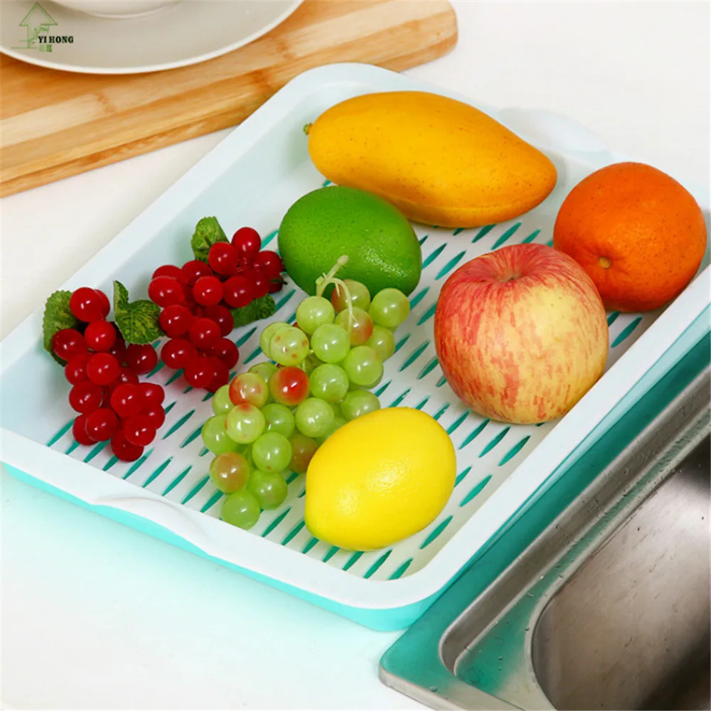Yi Hong Творческий дренажный корзина двойной Слои Пластик фрукты Кухня овощей Чай