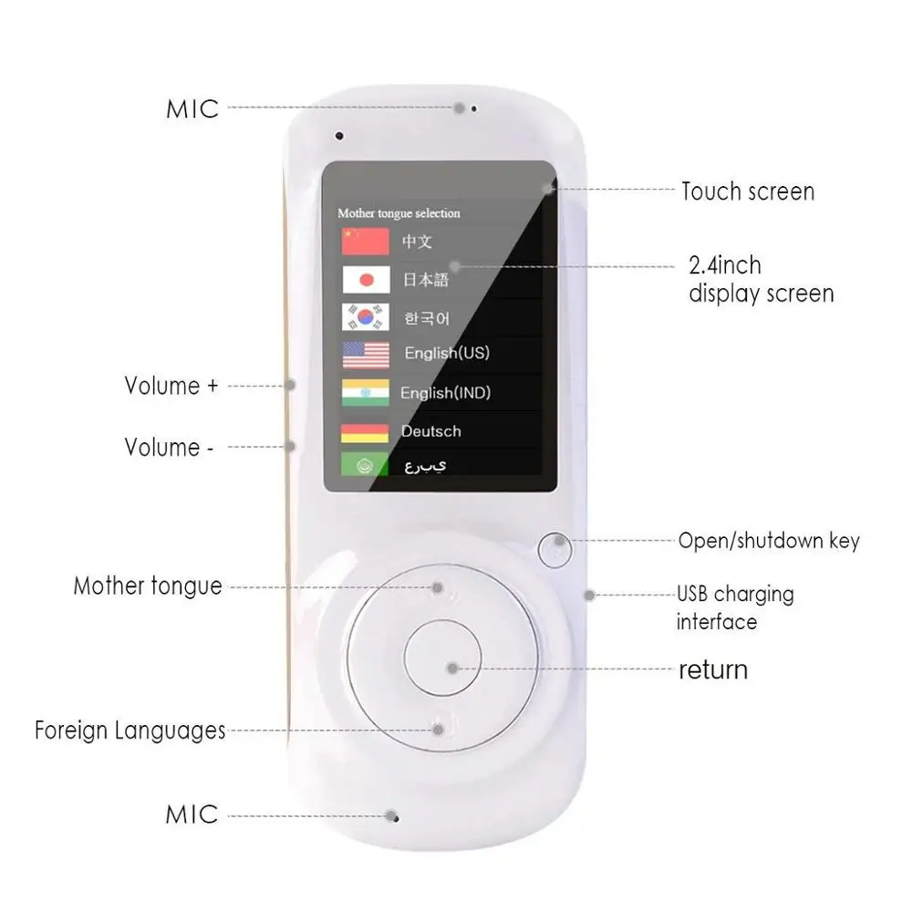 10pcs Voice translator 68 Languages English Japanese Korean French Russian German Chinese Spanish translation Travel translator