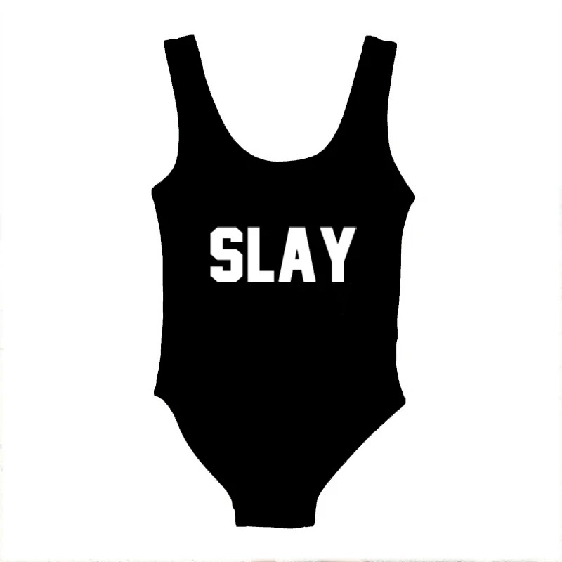 BKWT Купальный костюм с надписью SLAY, цельный купальный костюм, детский купальный костюм, купальник для девочки, детская пляжная одежда, черный, красный, розовый - Цвет: BKWT