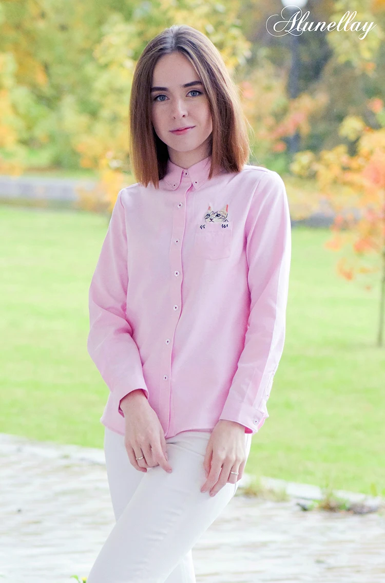 Новинка 2019 Модная белая хлопковая рубашка с длинным рукавом и вышитым воротником