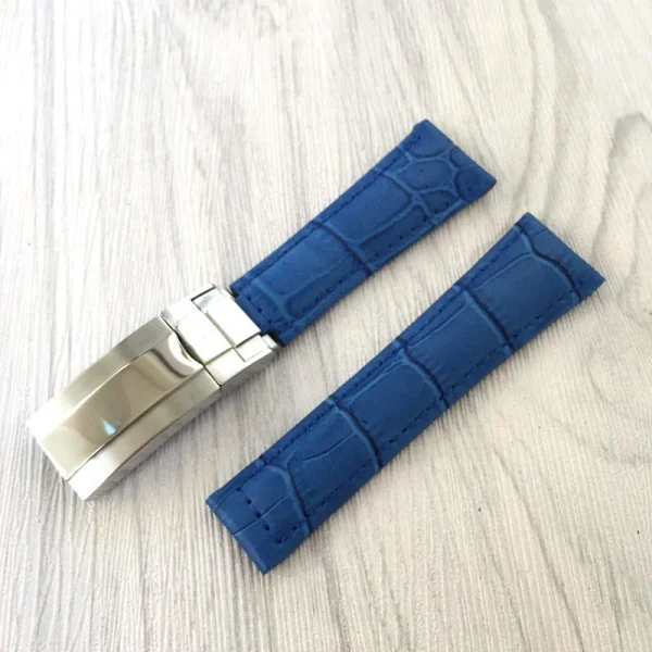 MERJUST Высокое качество 20 мм кожаный ремешок для ROX SKY-DWELLER submariner MILGAUSS Daytona мужской браслет черный зеленый синий коричневый - Цвет ремешка: blue silver clasp