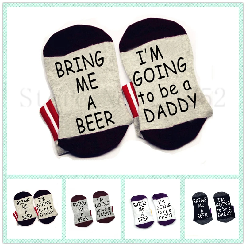 Носки с надписью Bring me a beer I'm to be daddy хлопковые эластичные удобные носки унисекс