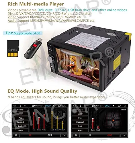 Eincar 6 2 дюймовый сенсорный экран Android6.0 автомобильный стерео двойной DIN gps