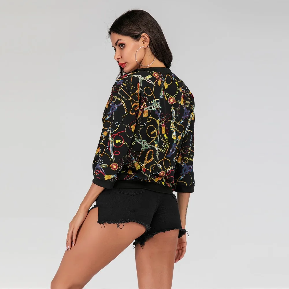 2019 Женская крутая модная коричневая куртка с цветочным рисунком женские модные