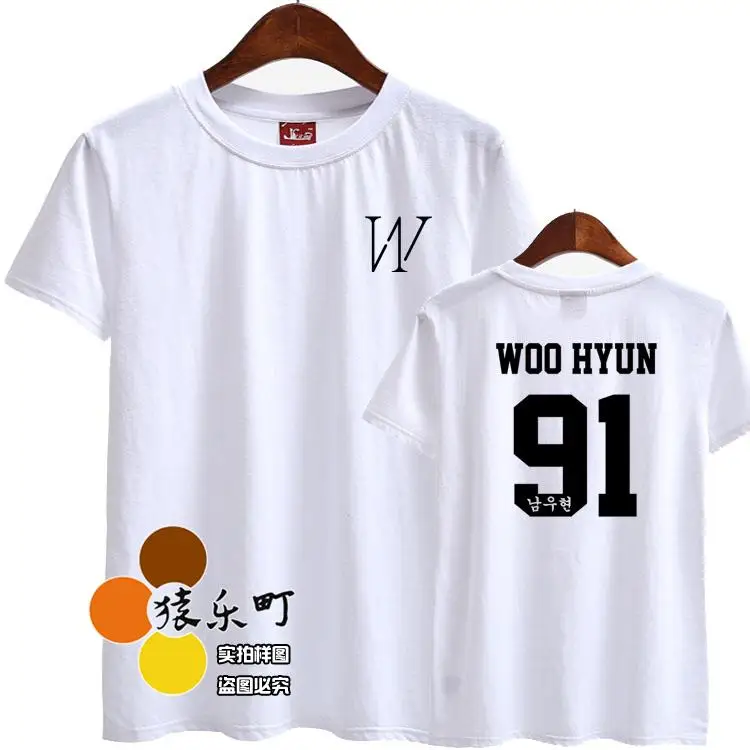 Kpop infinit woohyun Новая летняя футболка с круглым вырезом и коротким рукавом для