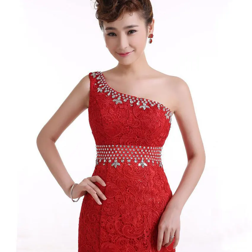 Hot Sale Sexy Mermaid One-Shoulder Beaded Lace Long Evening Dress 2017 Party Gown Free Shipping NSD-0057 Vestido De Festa | Свадьбы и