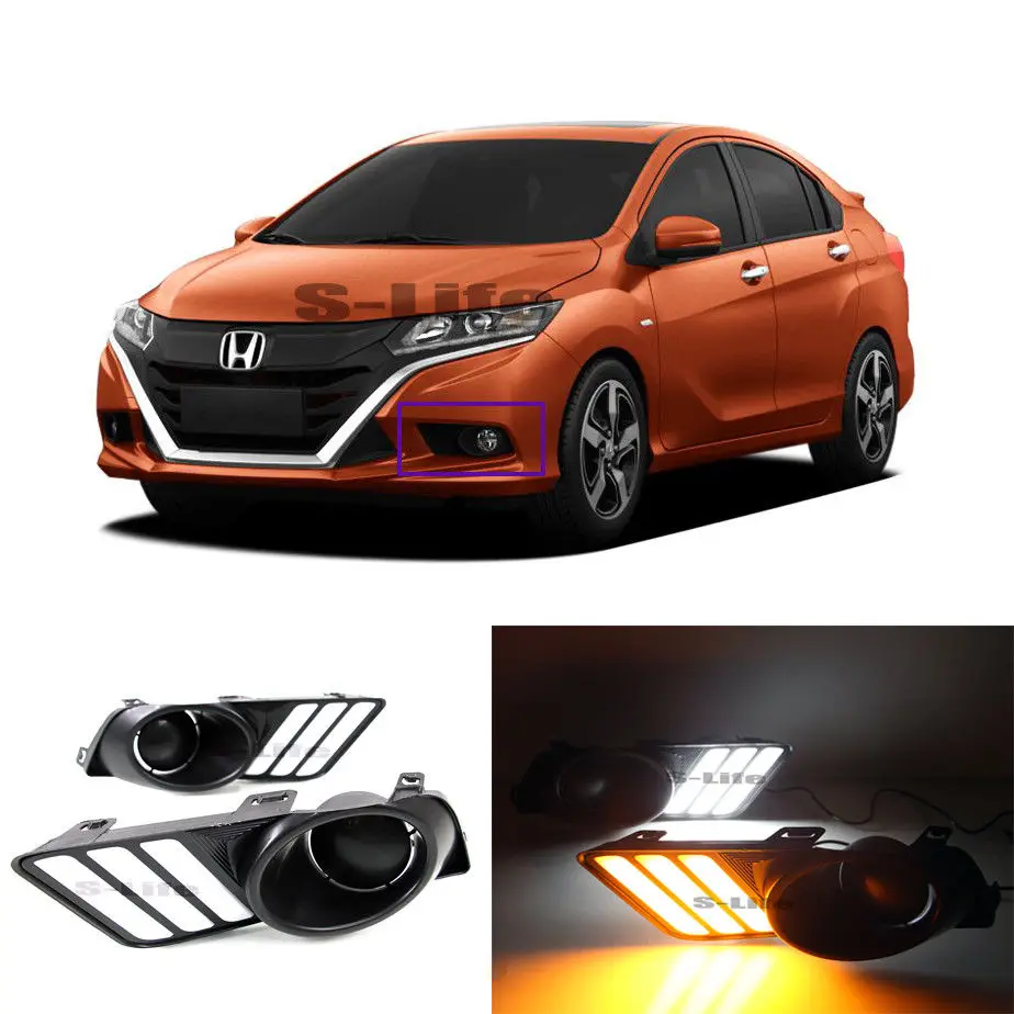Светодиодный днем Бег света для Honda gienia туман лампы ДРЛ 2017 + желтый указатель