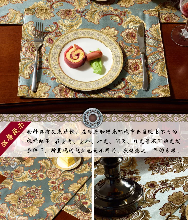 Luxury Blue Silk Jacquard Table Runner Placemat High Quality Jacquard Tablecloth Table Flag Table Kitchen High-grade Supplies S