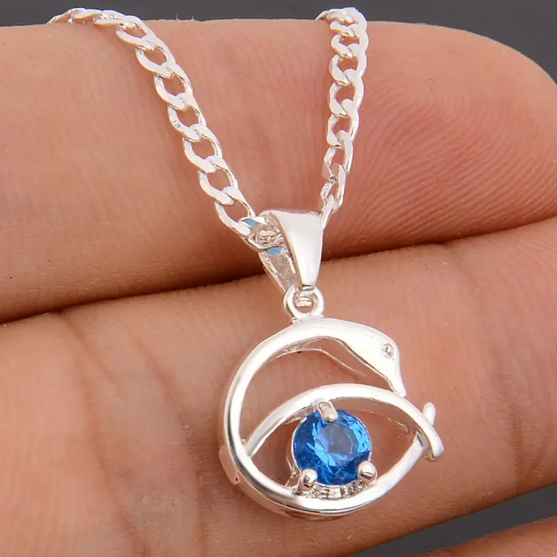 

VNFURU Red Blue Color Cubic Zirconia Pendants Necklaces For Wedding Engagement Creative Women Ladies Popular Style Jewelry Gifts