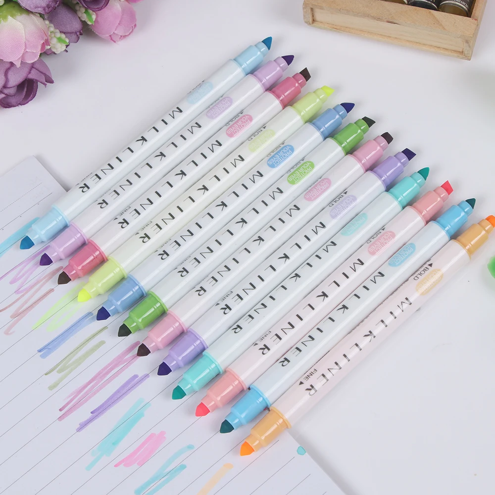12 шт. японские ручки маркеры с двойной головкой флуоресцентная ручка милый