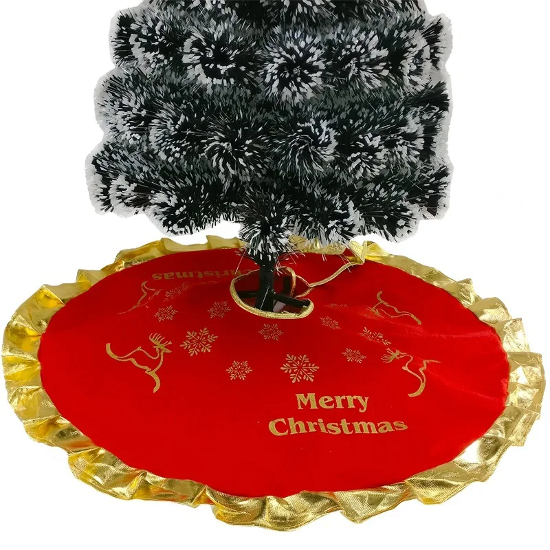90 см Диаметр Merry Christmas Tree юбка олень северный корзину красный с золотой рюшами