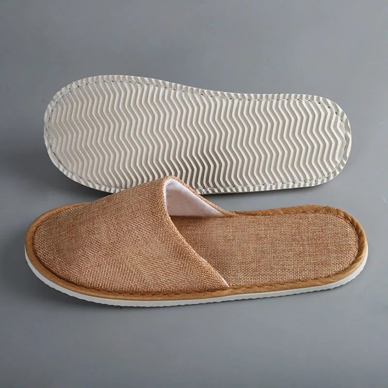 New Home Slippers Hotel Beauty Salon Travel Disposable Slippers Couple Models Linen Soft Comfortable Light Room Slippers Men - Цвет: Beige