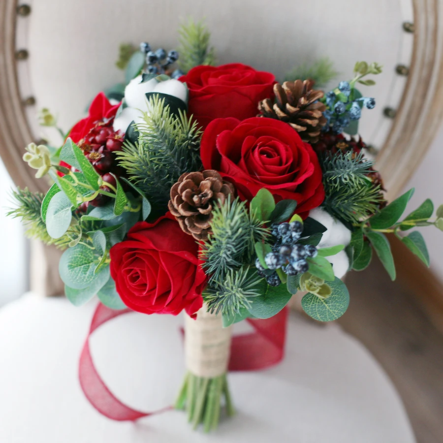 JaneVini элегантные свадебные букеты красные розы искусственные подружки невесты