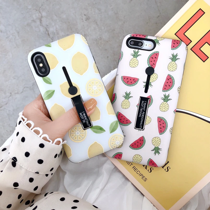 Bracket Case For iPhone 6 6s 7 8 Plus Silicone Cute Fruit Hide Ring Stand Holder Cases X XS Max Back Cover Fundas |
