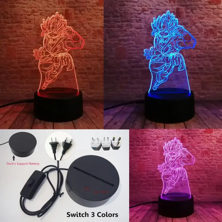 Switch Plug 3 Color Dragon Ball Z Super Saiyan God экшен-фигурка Гоку 3D настольная лампа 7 цветов, меняющий светодиодный ночник, детская игрушка для сна, рождественские подарки - Испускаемый цвет: Switch Plug 3 Color