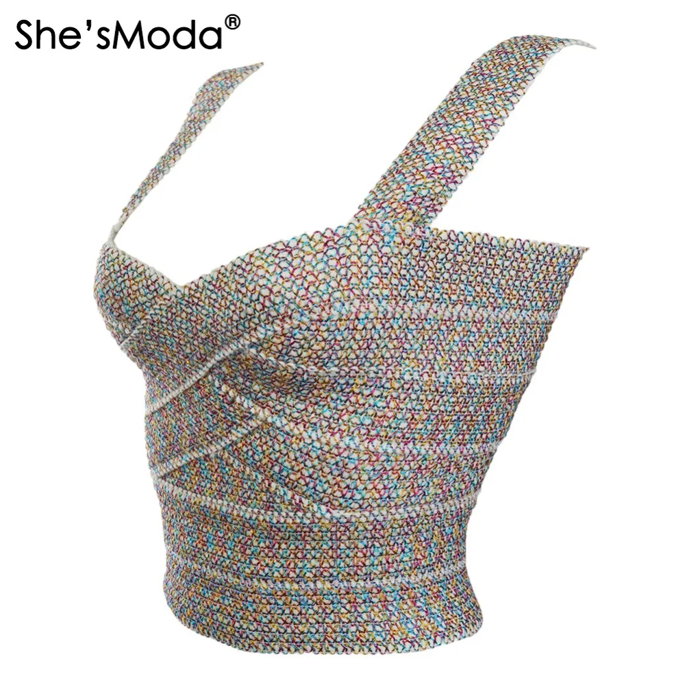 She'sModa золотая нить бандаж v-образным вырезом Лето новые женские топы из спандекса жилет Bachelorette Tank Plus плюс размер