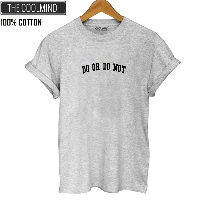 QI0133B-GREY COOLMIND QI0133B хлопок, прикольная футболка с принтом "Сделай или не Напиши", Женская Повседневная летняя футболка с коротким рукавом для девочек, свободная футболка, футболка - Цвет: QI0133B-GREY