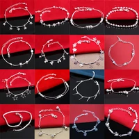 925 silver bracelet sterling girl women bangle for hand chain round tassel lady anklet vintage jewelry accessories