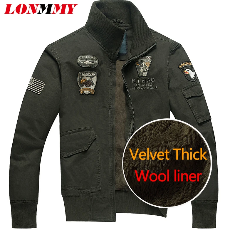 Мужская хлопковая куртка LONMMY утепленная и пальто в стиле милитари с шерстяной